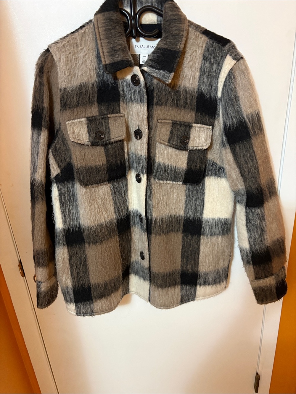 Plaid Shacket - Black, Gray & Cream